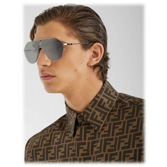 NEW Fendi FE40080U FF MATCH 12C Ruthenium Smoke Mirror Unisex Round Sunglasses - Picture 1 of 13